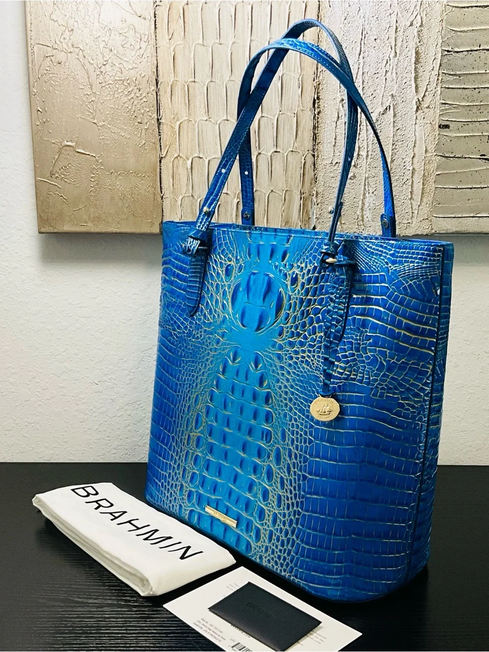 Brahmin Ezra ELECTRIC INDIGO MELBOURNE OMBRÉ Tote Shoulder Bag W/Eye